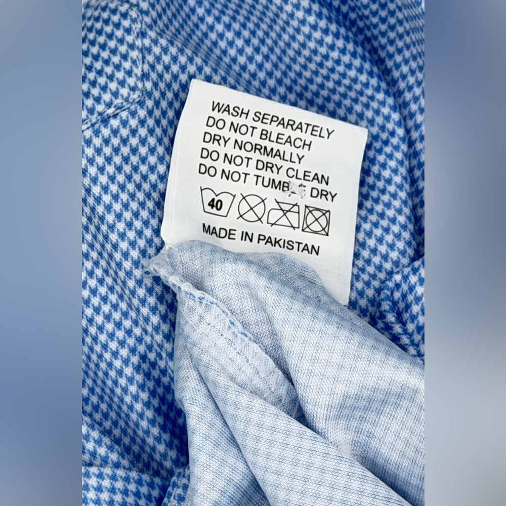 Collars & Co NWT Semi-Spread Collar Polo In Blue Houndstooth Print. Size XL Tall - Picture 6 of 14